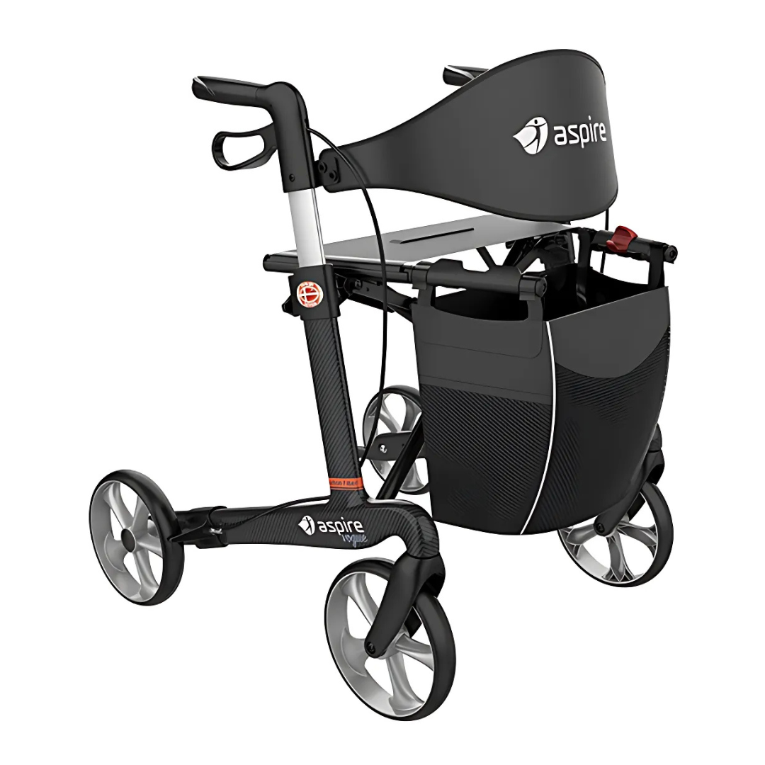 Aspire Vogue Carbon Fibre Seat Walker/Rollator Medium Black