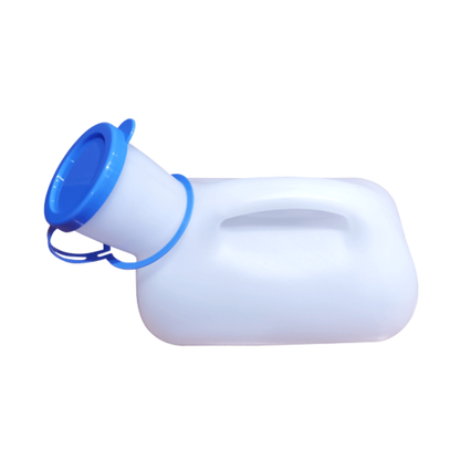 Aspire Male Urinal with secure lid and ergonomic design, featuring measurement markings for easy monitoring in home, hospital, or aged care settings.