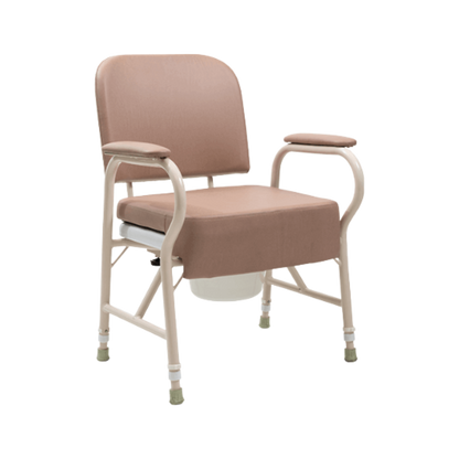 Aspire Maxi Bedside Commode with padded seat, adjustable height legs, and removable bucket for homecare toileting support.
