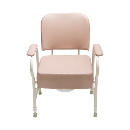 Aspire Maxi Bedside Commode with padded seat, adjustable height legs, and removable bucket for homecare toileting support.