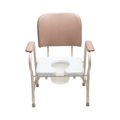 Aspire Maxi Bedside Commode with padded seat, adjustable height legs, and removable bucket for homecare toileting support.