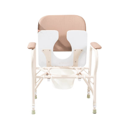 Aspire Maxi Bedside Commode with padded seat, adjustable height legs, and removable bucket for homecare toileting support.