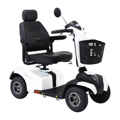 Aspire Midi Deluxe 4 Wheel Scooter – HS520 with padded swivel seat, ergonomic tiller, and LED lights, designed for comfortable and safe mobility in daily and outdoor use.