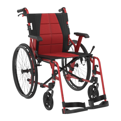Aspire Socialite Folding Wheelchair with lightweight aluminium frame, padded seat, flip-up armrests, and swing-away footrests in a compact fold-down design.