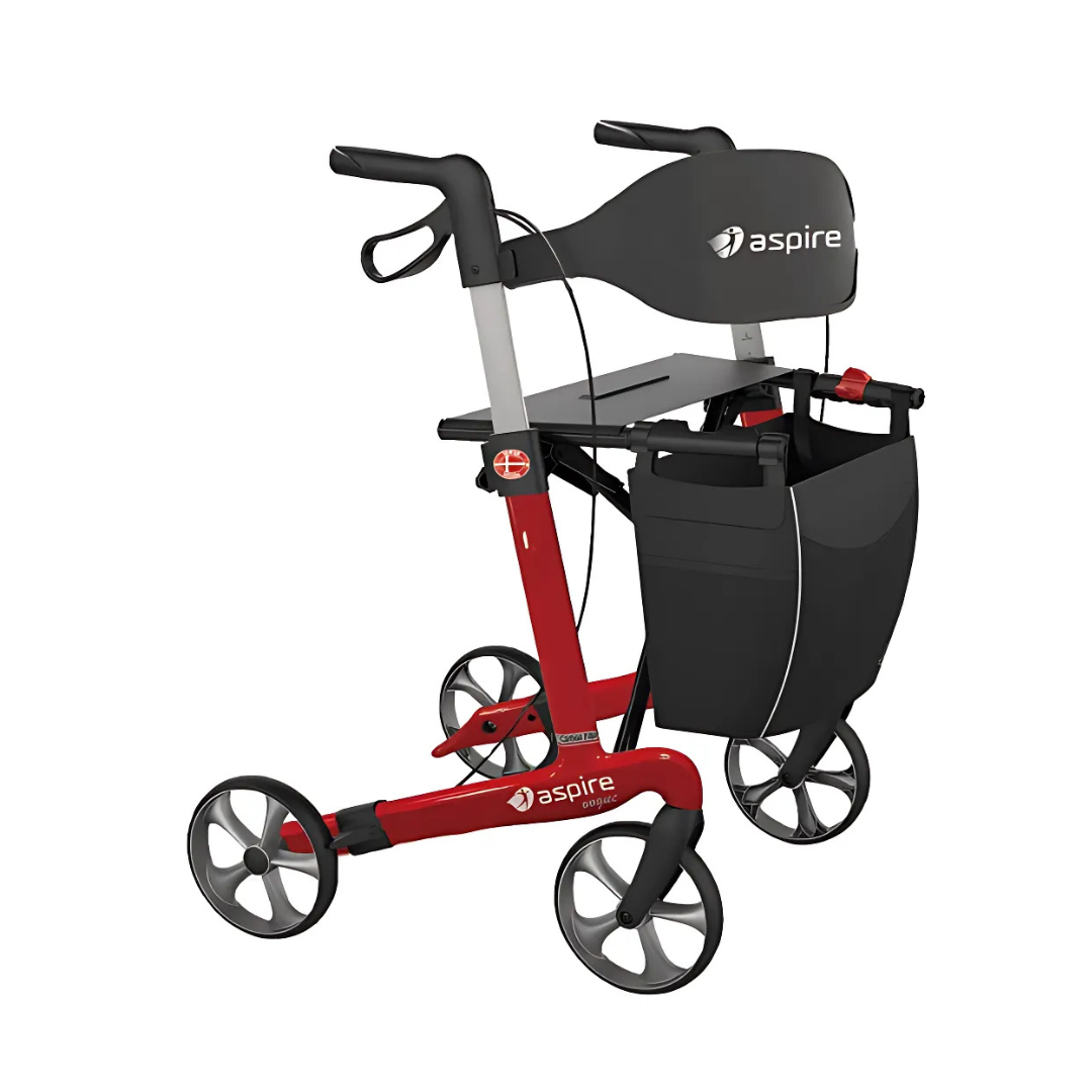 Aspire Vogue Carbon Fibre Seat Walker/Rollator Tall Candy Red