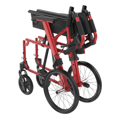 Aspire Socialite Folding Wheelchair with lightweight aluminium frame, padded seat, flip-up armrests, and swing-away footrests in a compact fold-down design.