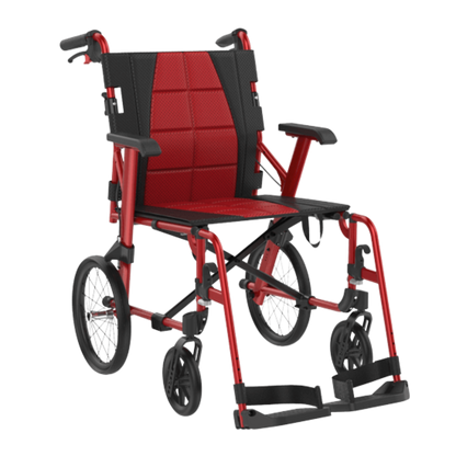 Aspire Socialite Folding Wheelchair with lightweight aluminium frame, padded seat, flip-up armrests, and swing-away footrests in a compact fold-down design.