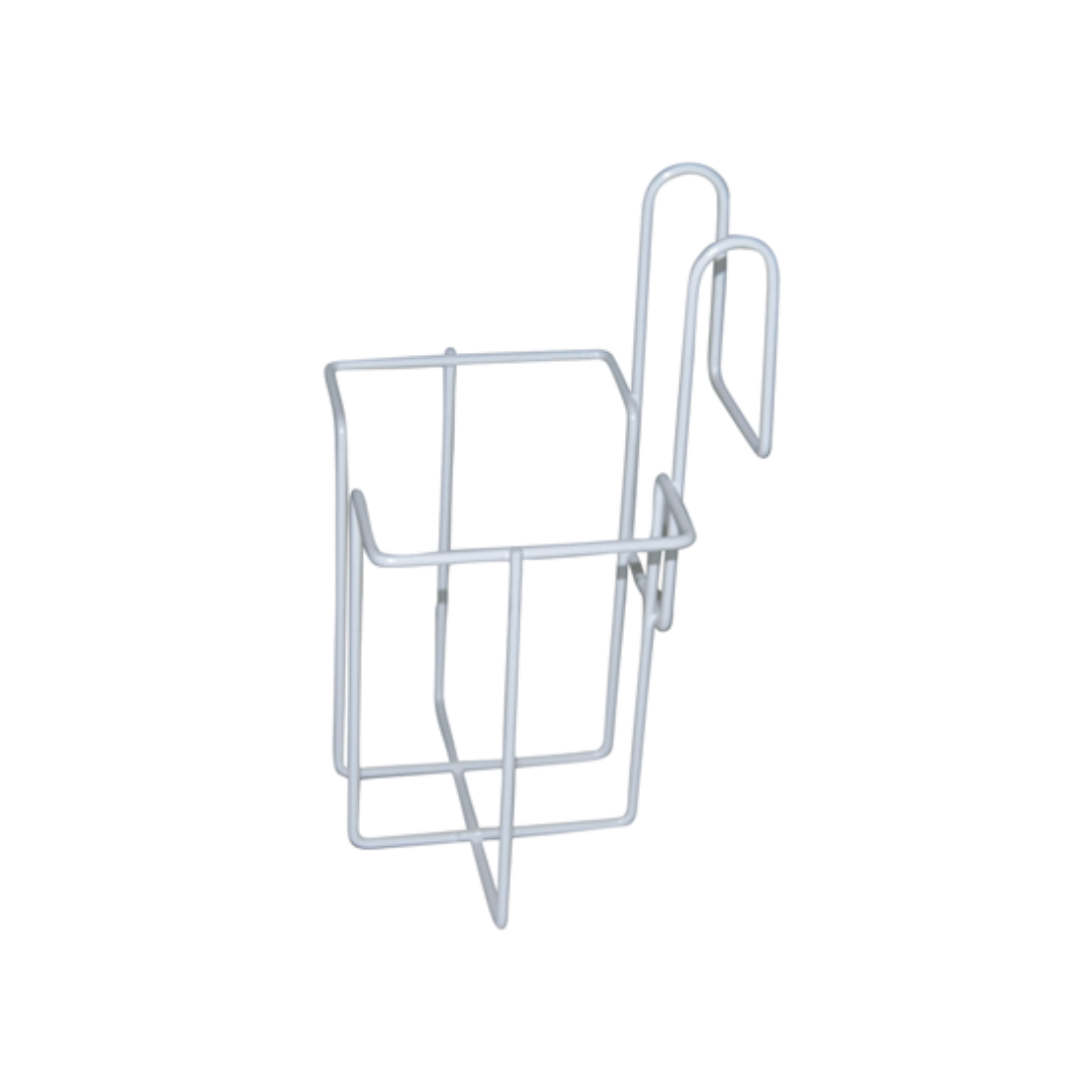 Urinal Bottle Holder with hook-over design for secure, hygienic storage of standard urinal bottles in hospital beds, aged care, or home care settings.