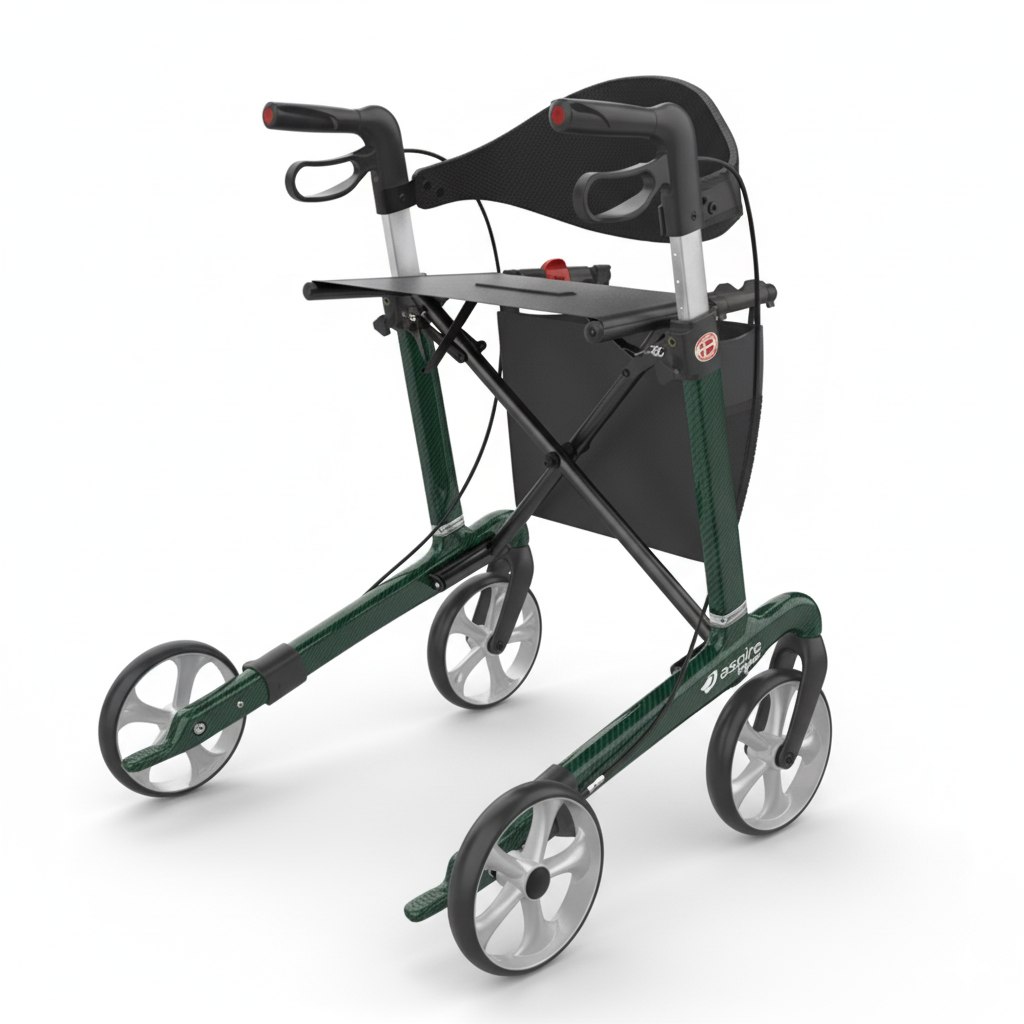 Aspire Vogue Carbon Fibre Seat Walker/Rollator Tall Emerald