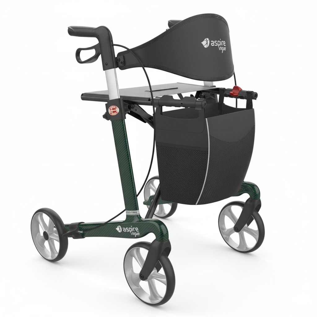 Aspire Vogue Carbon Fibre Seat Walker/Rollator Tall Emerald