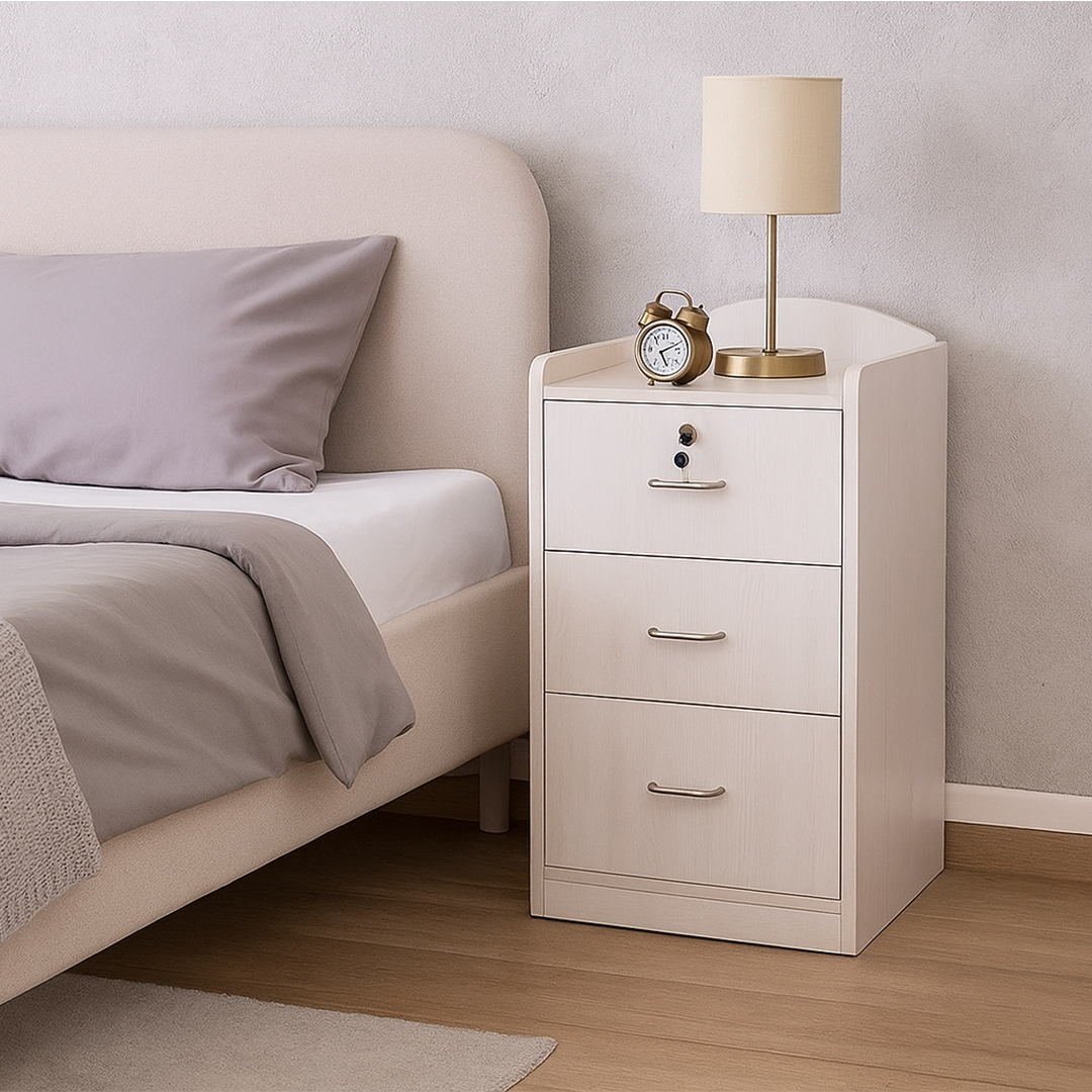 Bedside Cabinet - Single Lock Beech Woodgrain